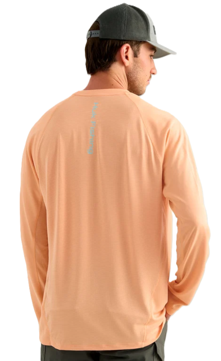 Huk Men's Icon Performance LS Crew Coral Reef