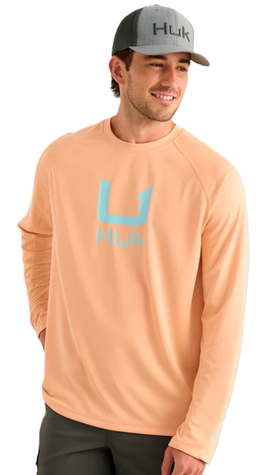 Huk Men's Icon Performance LS Crew Coral Reef