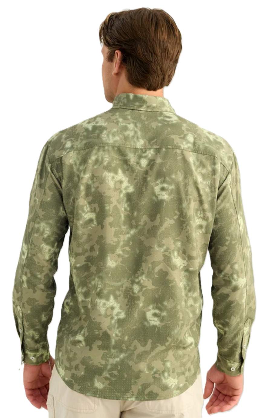 Huk Men's KC Print Tide Point Button-Down LS Shirt Moss Tideloom Camo