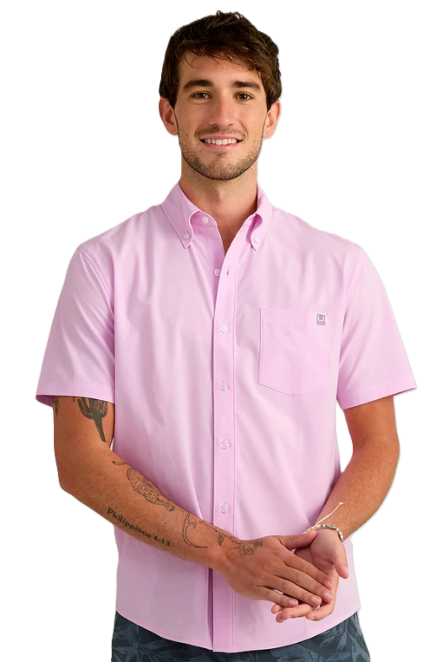 Huk Men's Kona Button-Down SS Shirt Oleander
