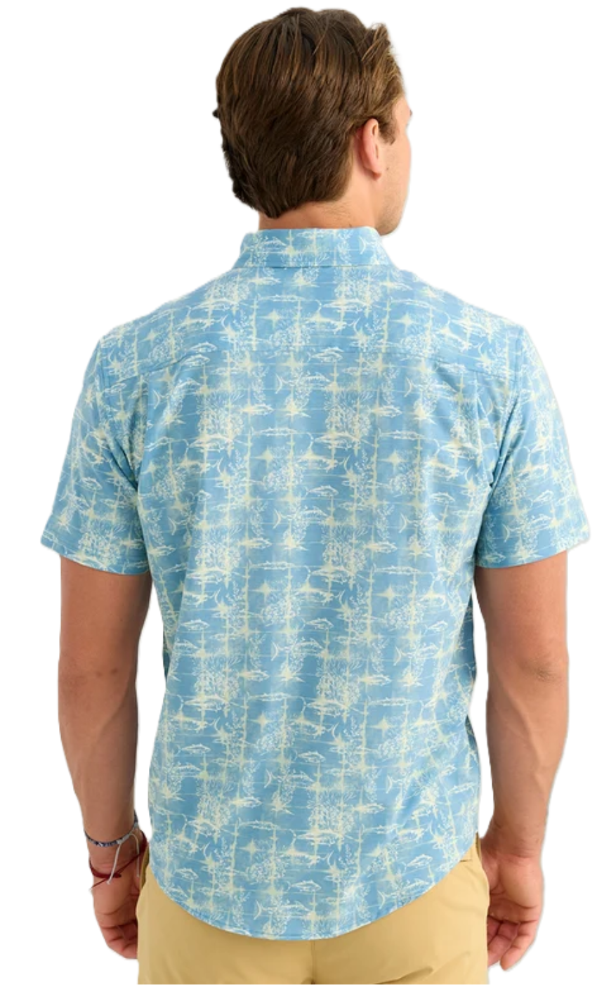 Huk Men's Kona Printed SS Button Down Blue Shadow
