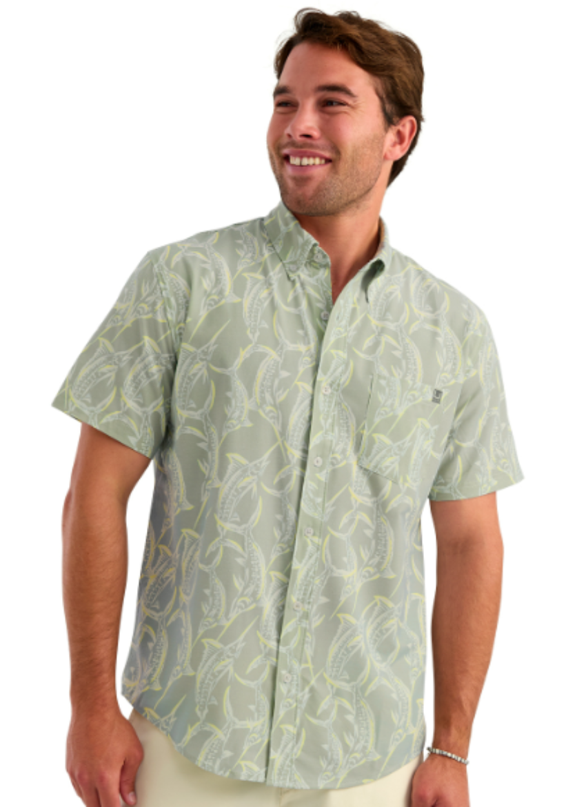 Huk Men's Kona Printed SS Shirt Silver Blue 2