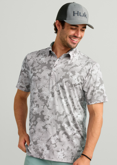 Huk Men's Pursuit KC Printed Polo Sharkskin