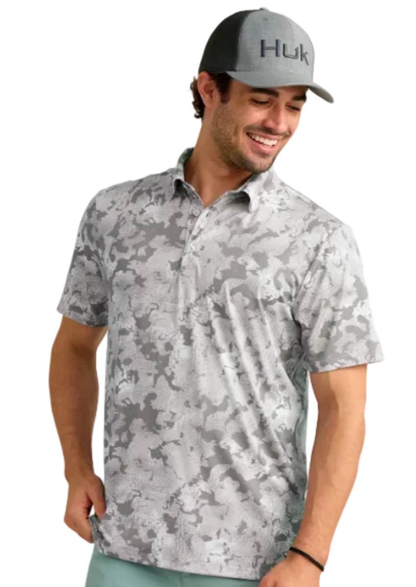 Huk Men's Pursuit KC Printed Polo Sharkskin