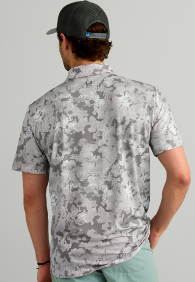 Huk Men's Pursuit KC Printed Polo Sharkskin
