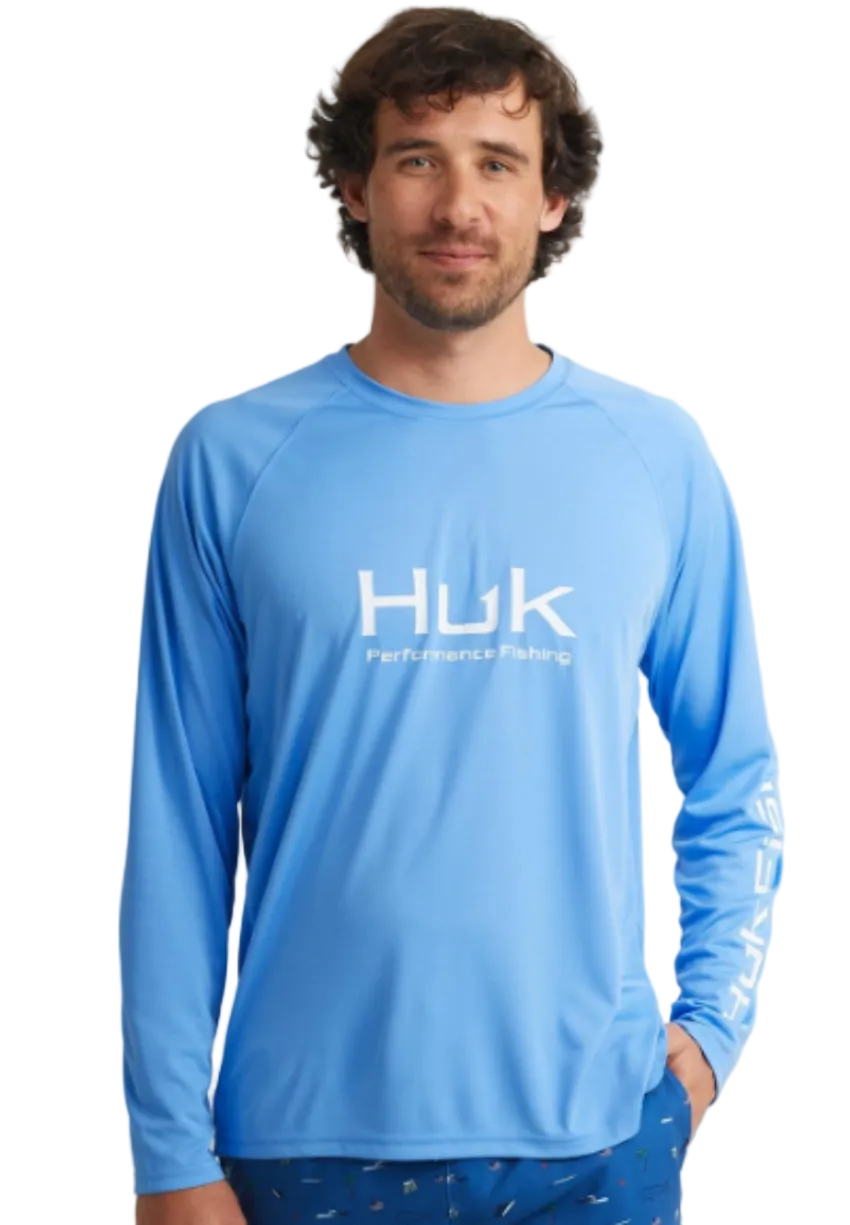 Huk Men's Pursuit LS Crew Shirt Marolina Blue