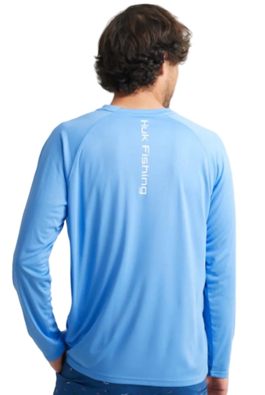 Huk Men's Pursuit LS Crew Shirt Marolina Blue