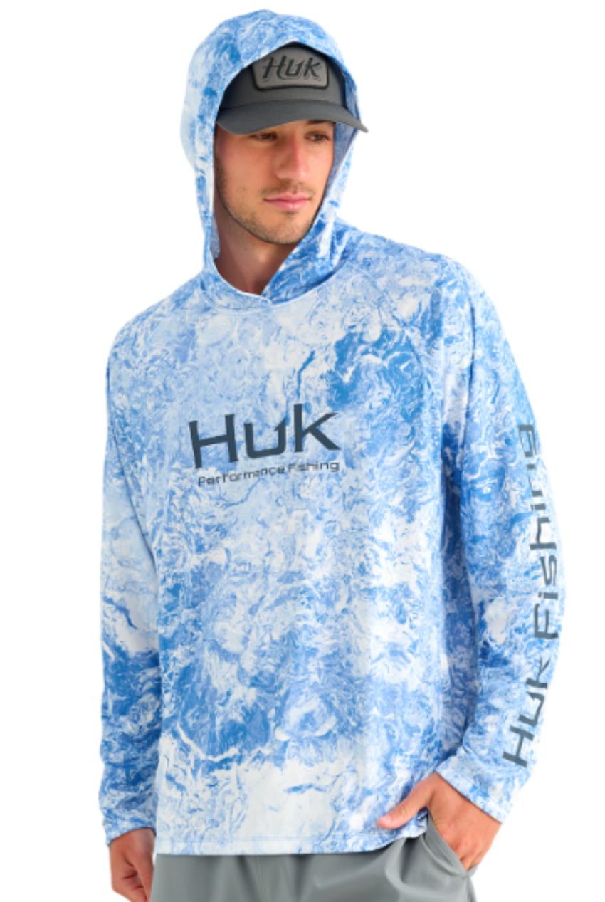 Huk Men's Pursuit Mossy Oak LS Hoodie Regatta