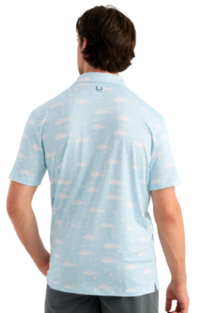Huk Men's Pursuit Printed Polo Coastal Drift