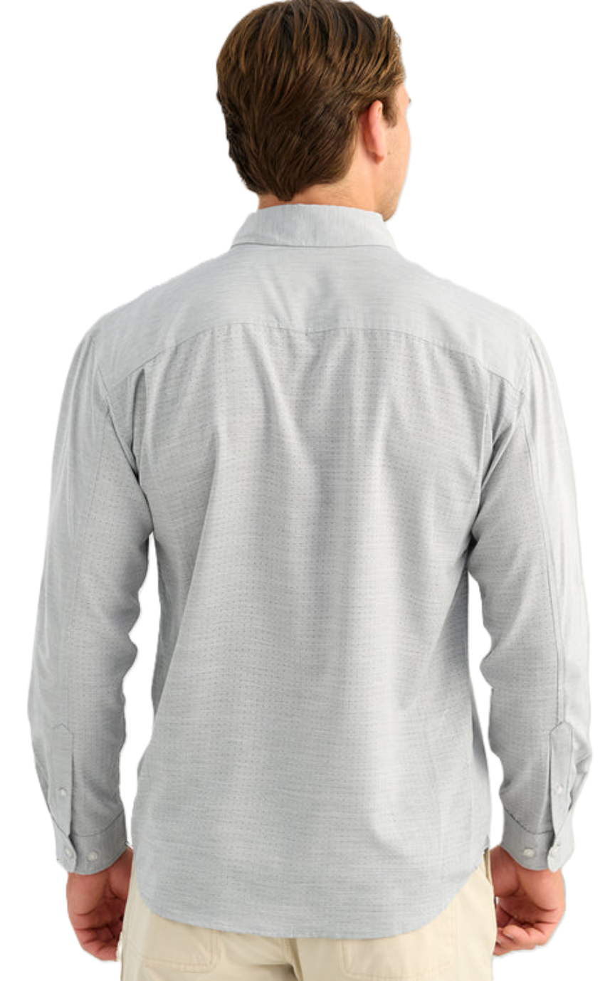 Huk Men's Tide Point Heathered Ripstop Button-Down LS Shirt Sharkskin Heather