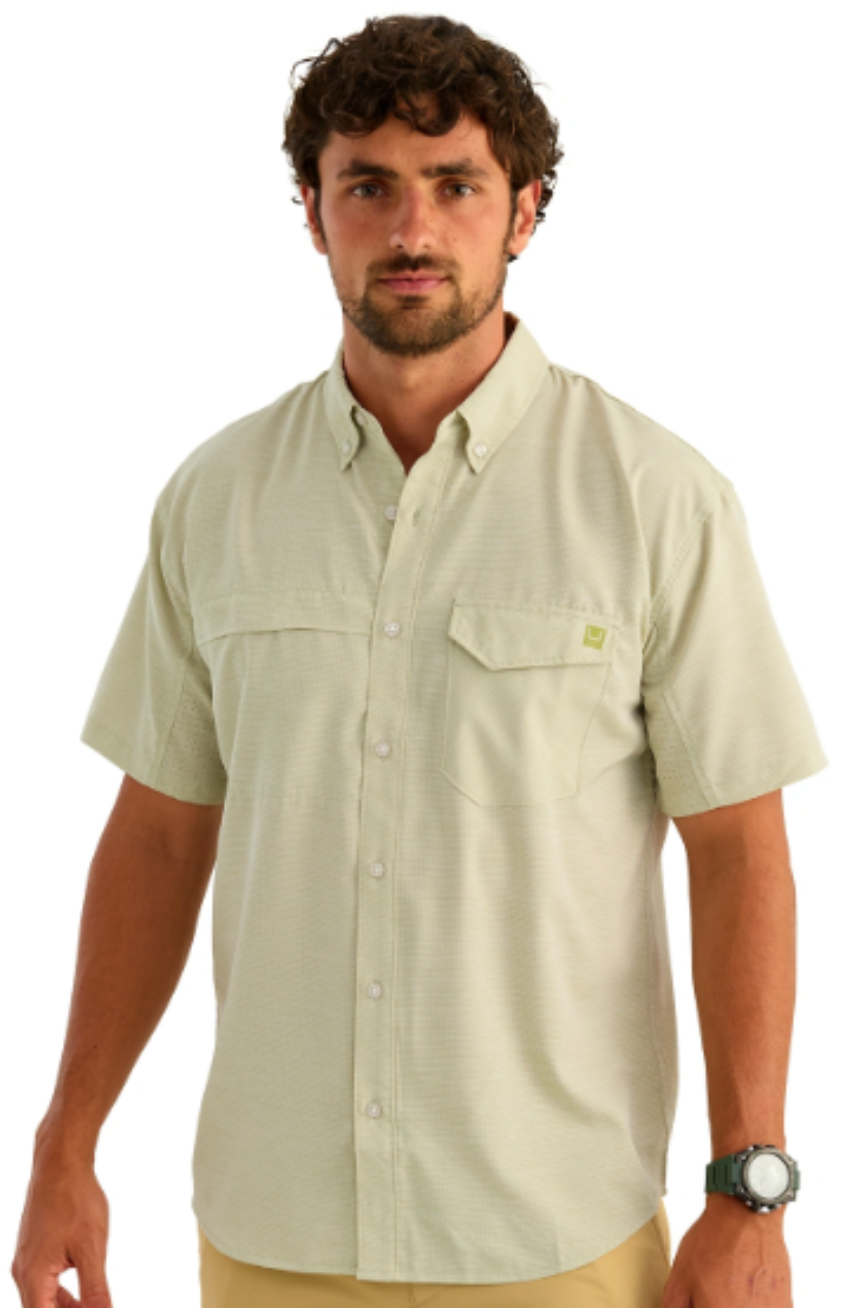Huk Men's Tidepoint Ripstop SS Shirt Spanish Moss Heather