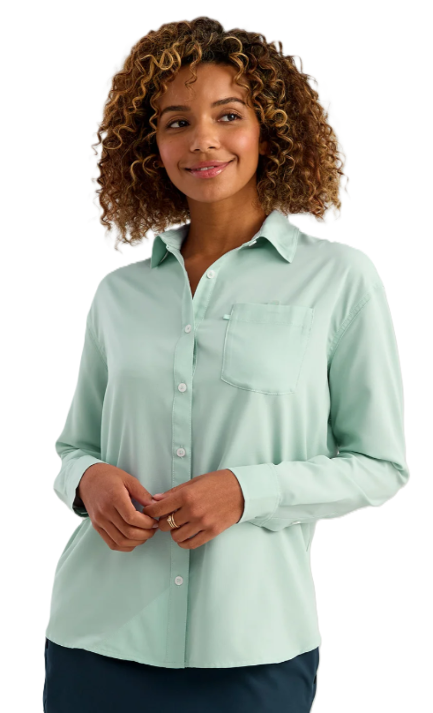 Huk Women's Tide Point Oversized LS Shirt Heron Blue