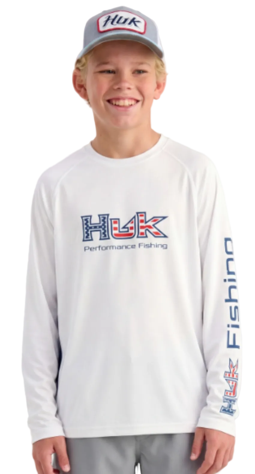 Huk Youth Pursuit Americana Fill LS Crew White