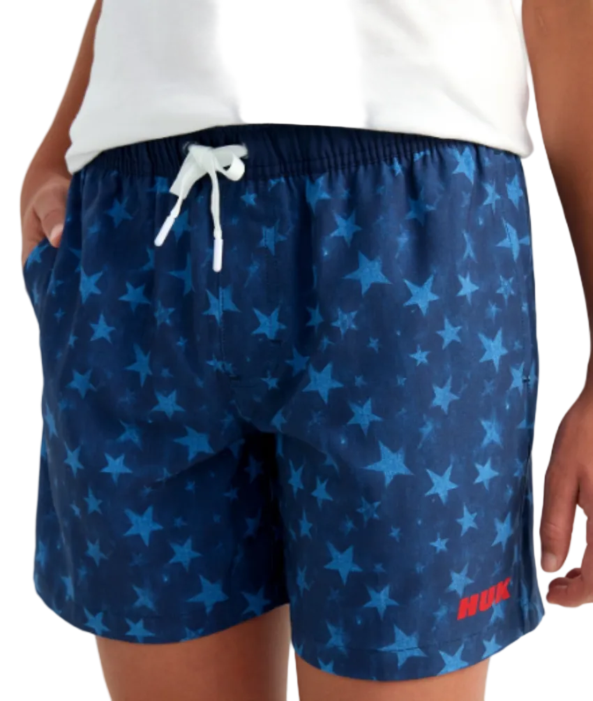 Huk Youth's Volley Shorts Pursuit USA Printed Navy