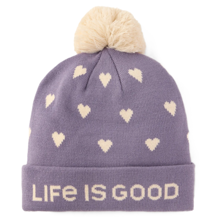 Life Is Good Adult Tossed Heart Pattern So Chill Beanie Dusk Purple