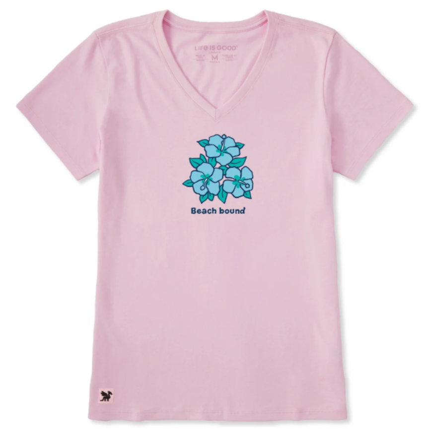 Life Is Good Women's Beach Bound Hibiscus Trio SS Vee Seashell Pink