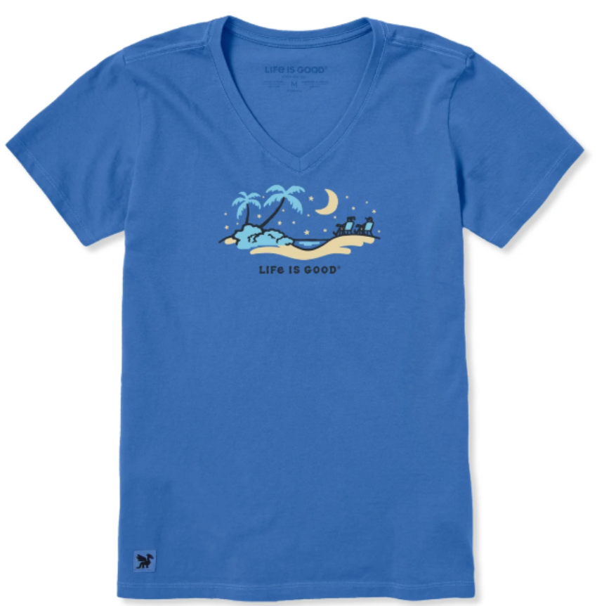 Life Is Good Women's Beachside Night Vista SS Crusher-LITE Vee Athletic Blue