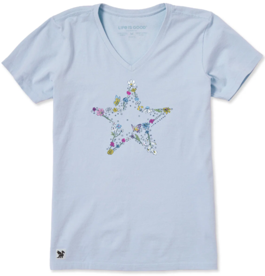 Life Is Good Women's Blooming Wildflower Star SS Crusher Vee Glacier Blue