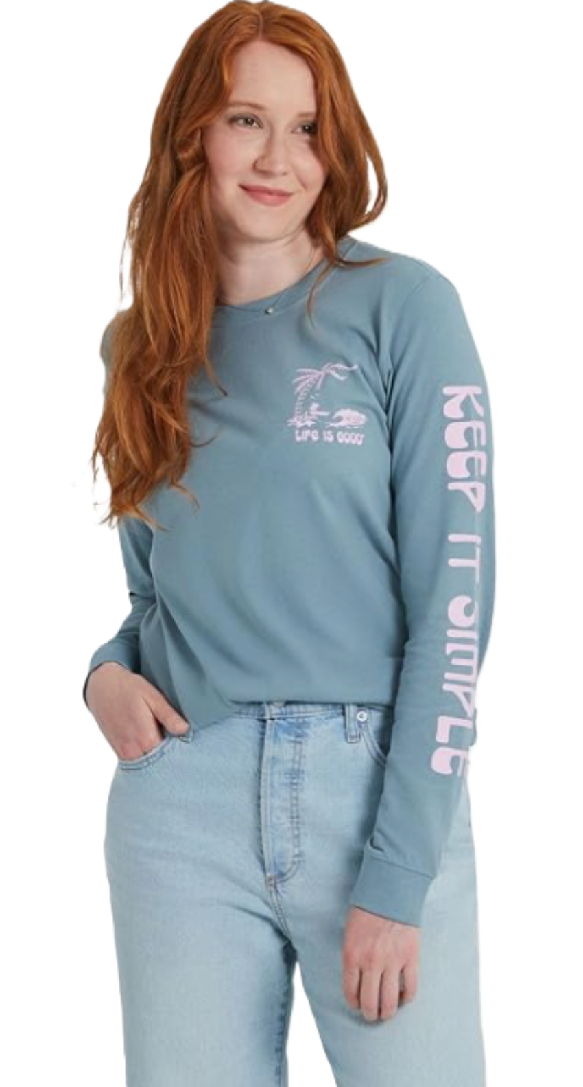 Life Is Good Women's Crusher LS Tee Tropical Beach Scene Smoky Blue