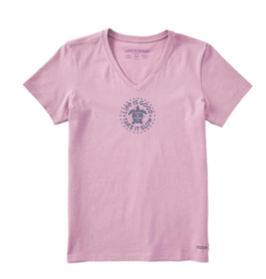 Life Is Good Women's Crusher SS Vee Take is Slow Turtle Violet Purple