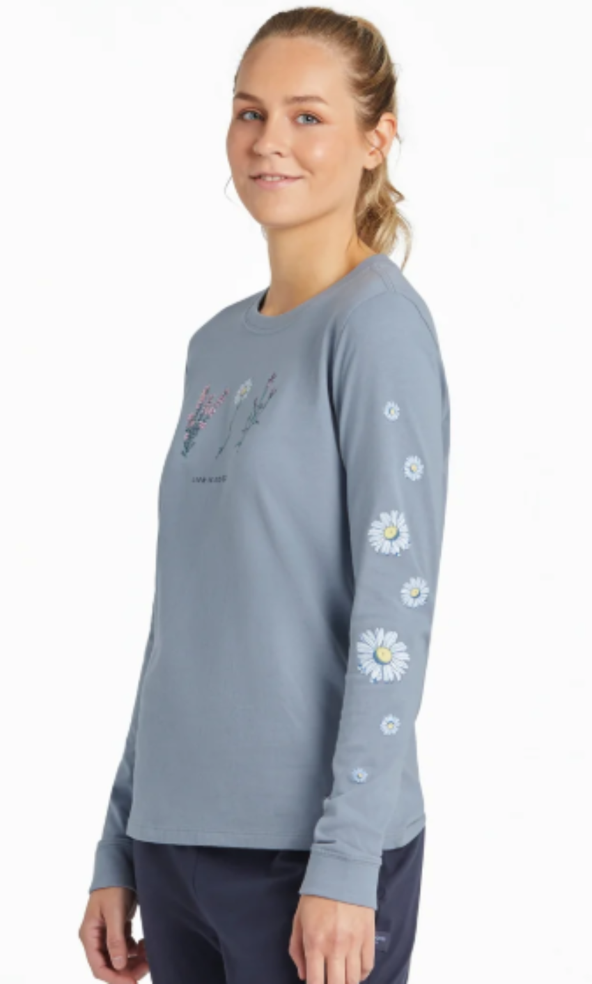 Life Is Good Women's Detailed Wildflowers LS Crusher Tee Stone Blue
