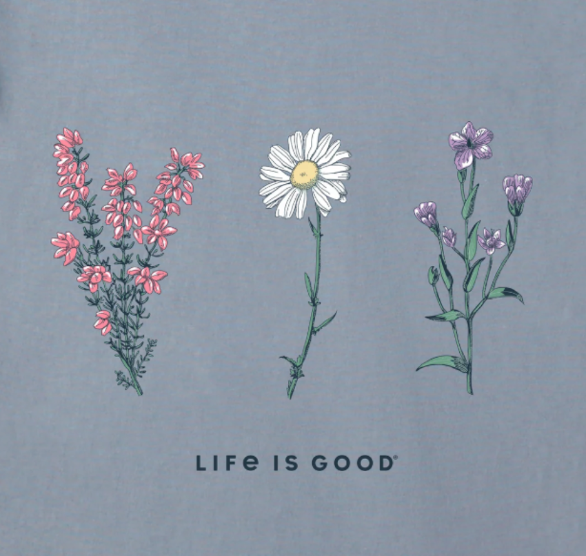 Life Is Good Women's Detailed Wildflowers LS Crusher Tee Stone Blue
