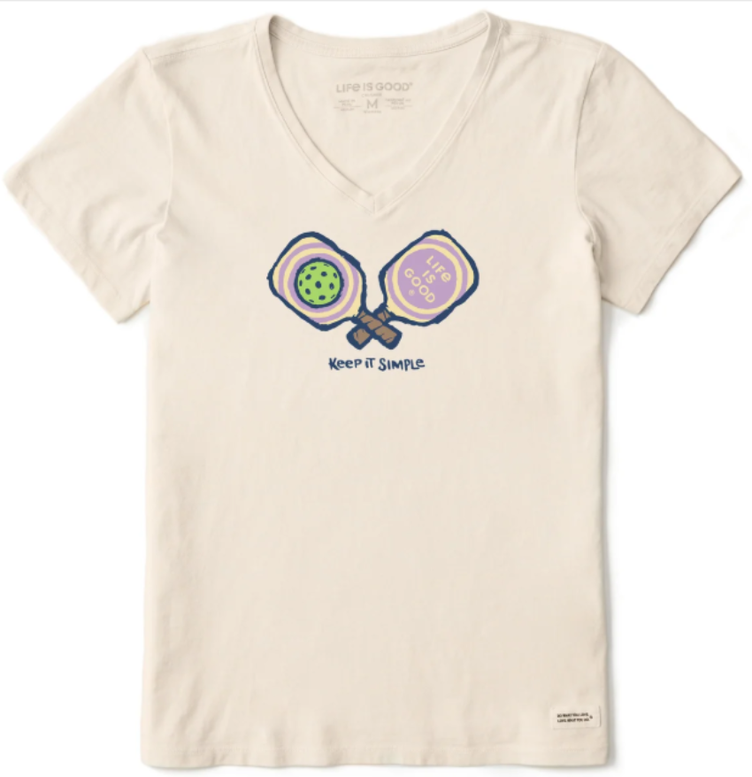 Life Is Good Women's Keep It Simple Pickleball SS Vee Putty White