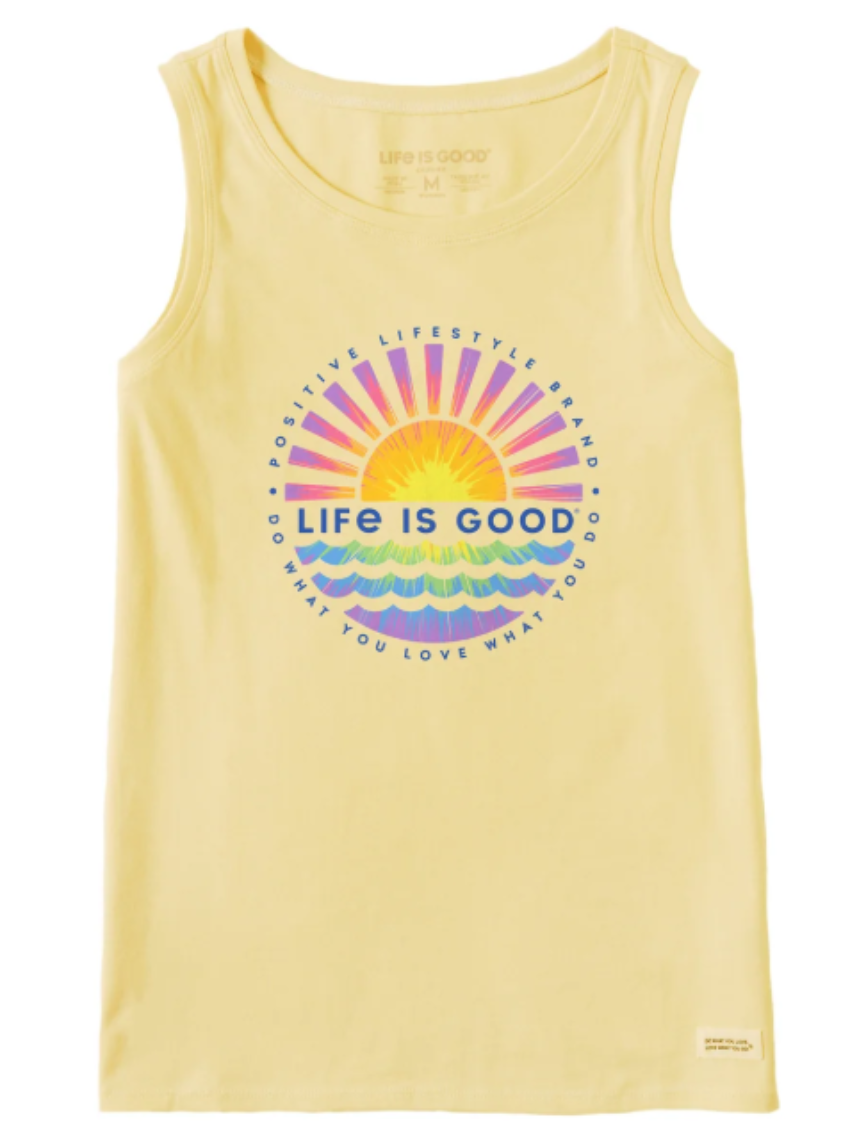 Life Is Good Women's Tie Dye Sunset Burst Crusher Tank Sandy Yellow
