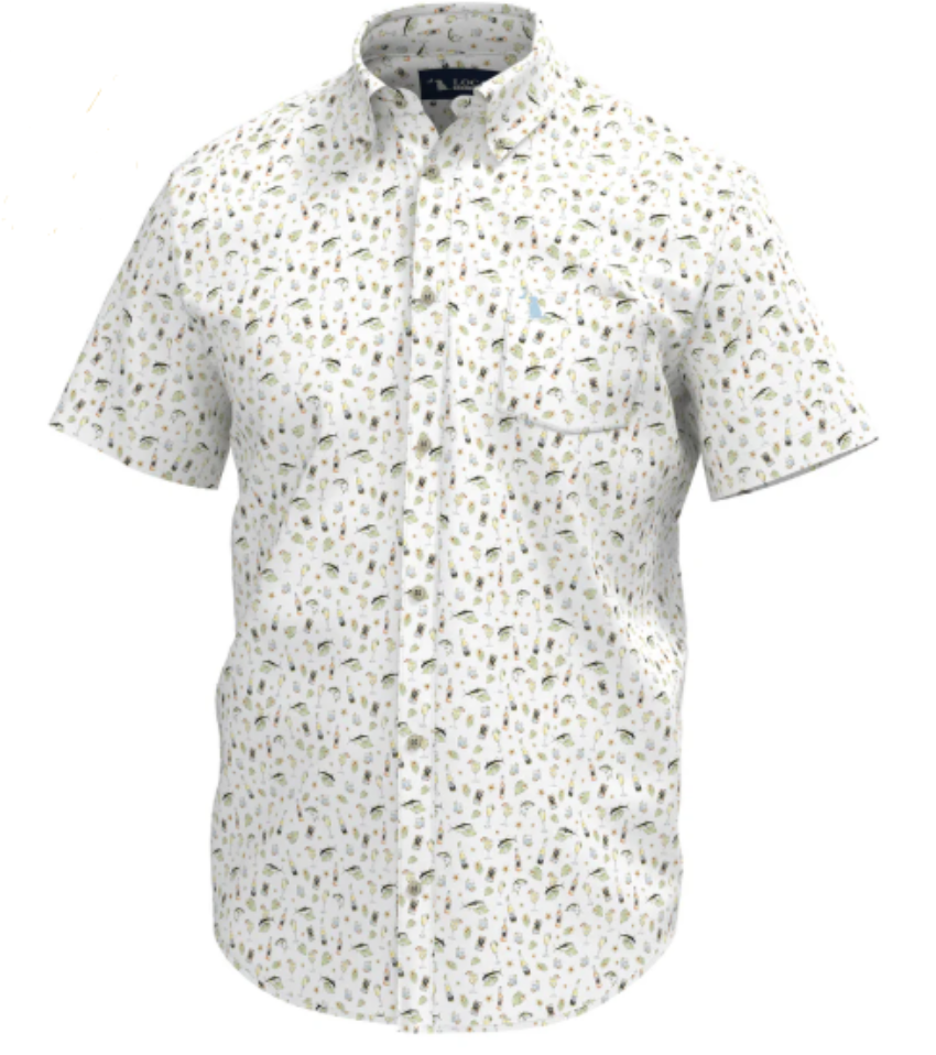 Local Boy Men's Low Country Button Down SS Shirt Tropical Tuna