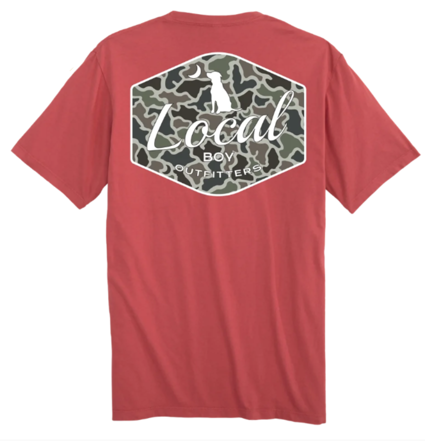 Local Boy Toddler Dog & Moon Camo Badge SS Shirt Brick