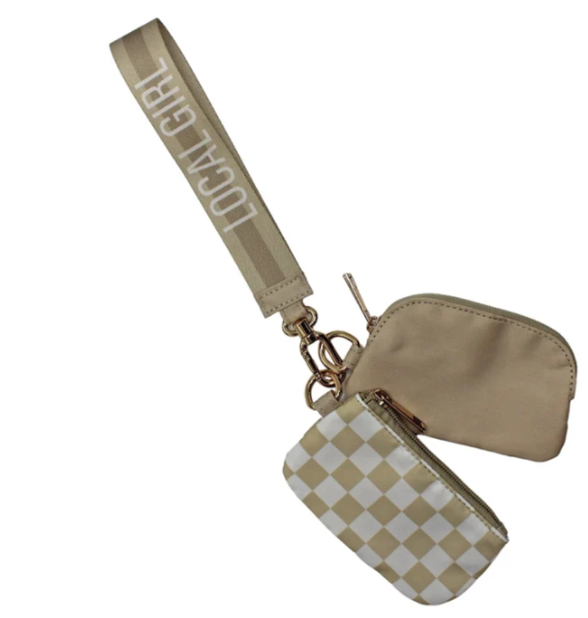 Local Girl Dual Wristlet Khaki Checker