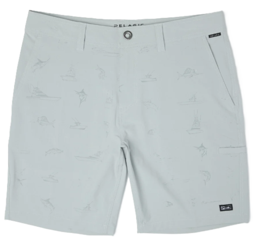 PELAGIC Mako Deep Sea Hybrid Shorts 19" Light Grey (Boats & Fish)