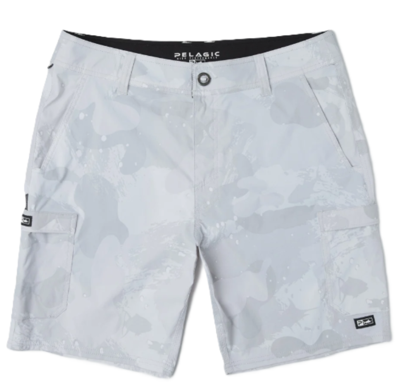 PELAGIC Men's Madeira Cargo Hybrid Shorts 20" Light Grey Brush Camo