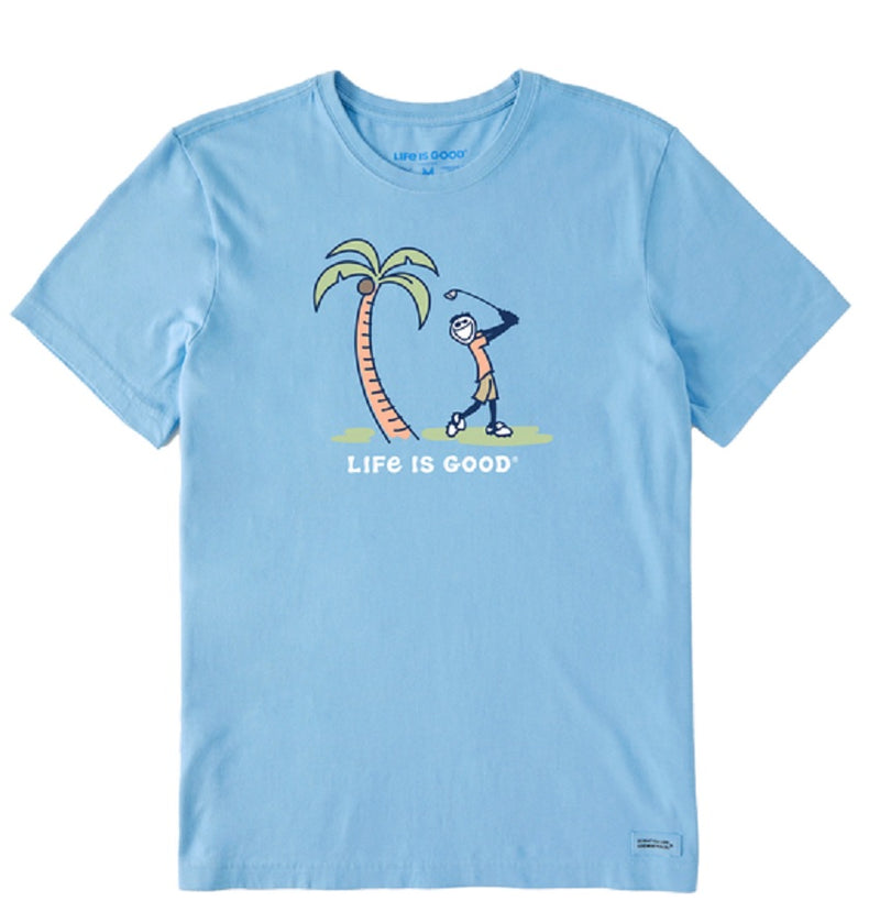 Life is Good Palm Golf Tee 100% USA Cotton Classic Fit Pre-Washed Color: Cool Blue