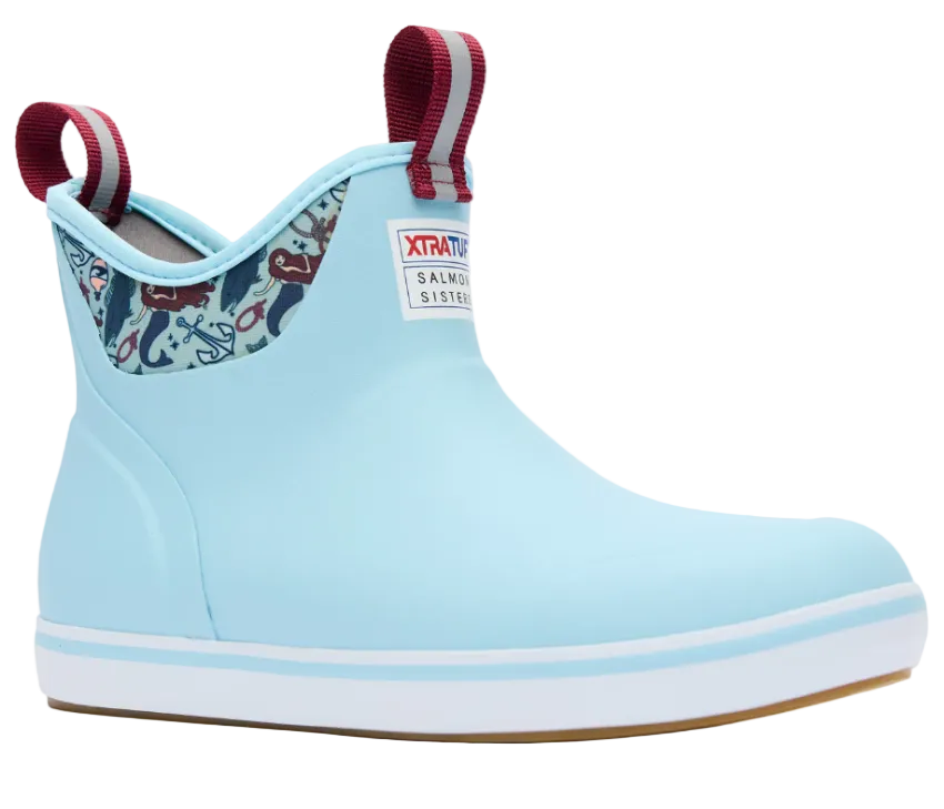 XTRATUF Women's 6" Salmon Sisters Ankle Deck Boot Light Blue/Mermaid Life