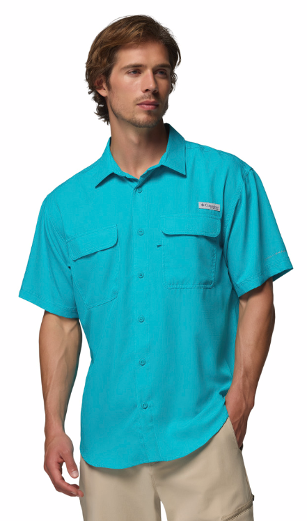 Columbia Men's PFG Backwater Woven SS Shirt Ocean Teal