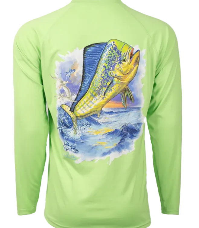 Bimini Bay Men's Hook M' Performance LS Mahi Shirt Green