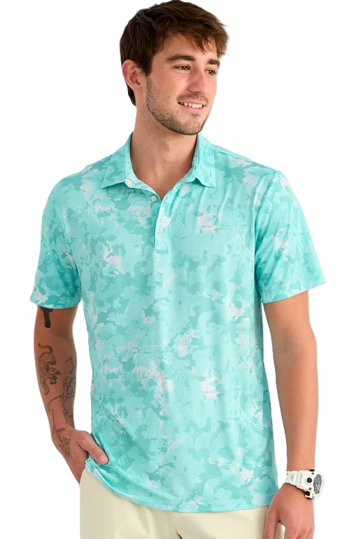 Huk Men's KC Airweight Performance Polo Caicos Estuary Camo