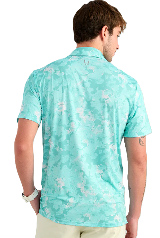 Huk Men's KC Airweight Performance Polo Caicos Estuary Camo