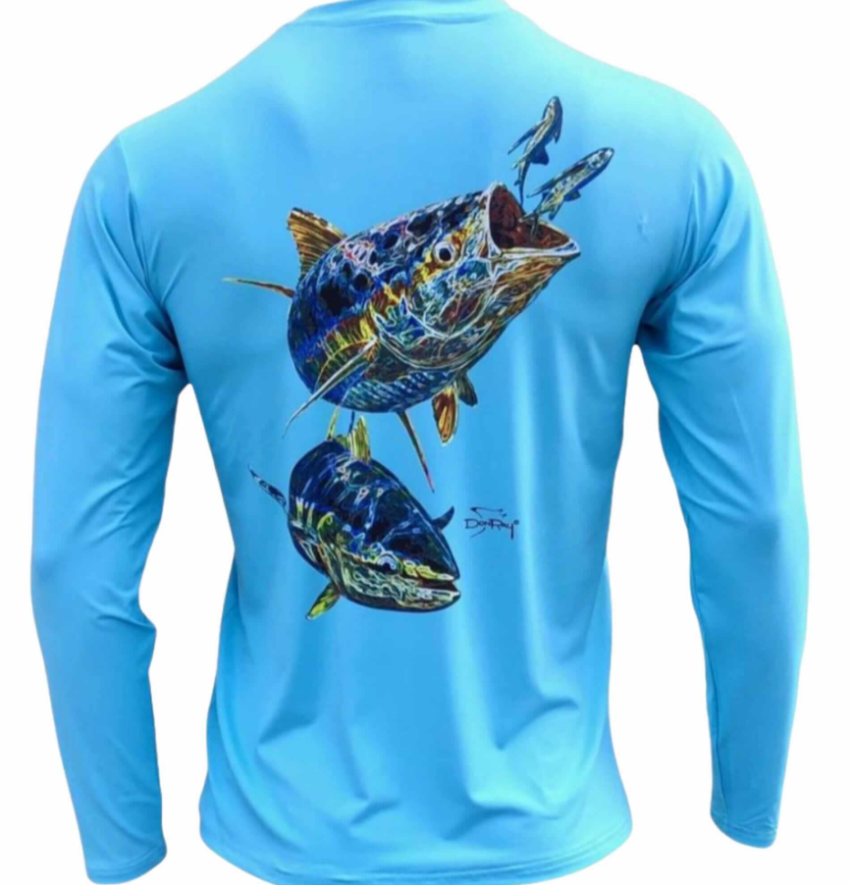 Tormenter Ocean Men's Performance LS Shirt Electrified Tuna Baby Blue