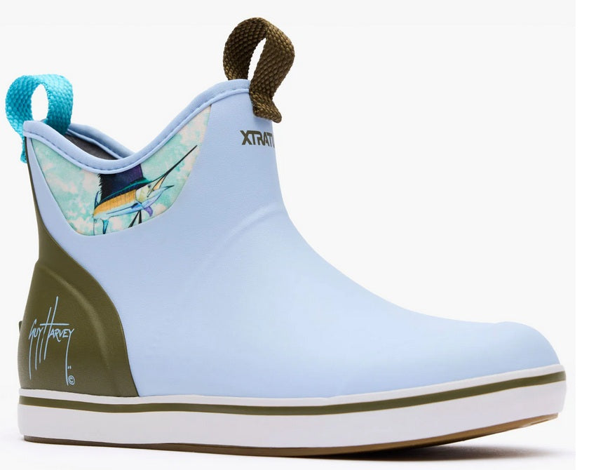 XTRATUF Women's Ankle Deck Boot Guy Harvey (Sky Blue Marlin)