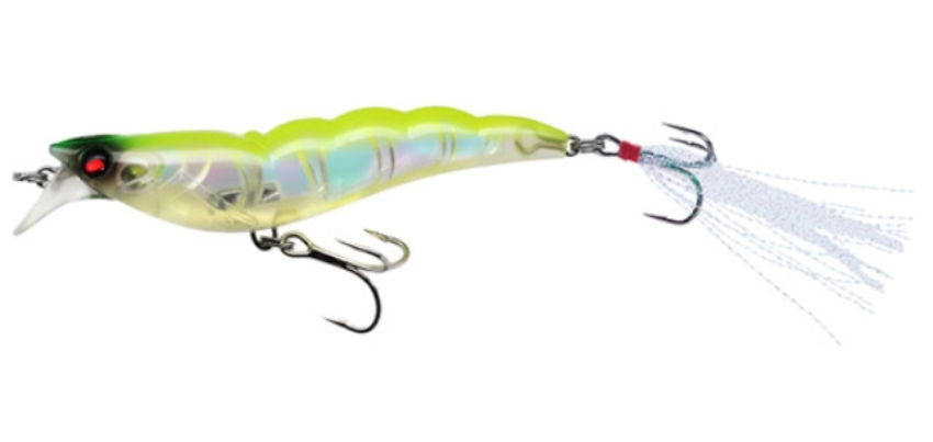 YO-ZURI Crystal 3D Shrimp 3-1/2" Luminescent Aurora Chartreuse