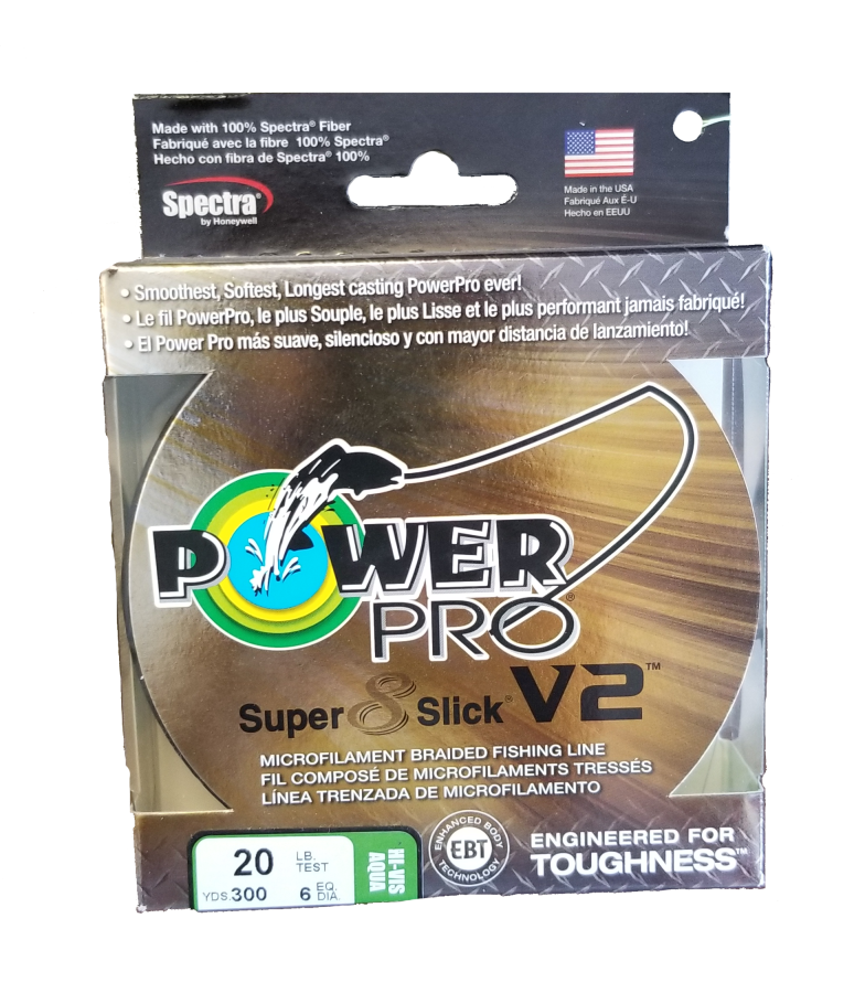 Power Pro Super 8 Slick V2 Hi-Vis Aqua Green 20 lb 300 yds Braided Fishing  Line