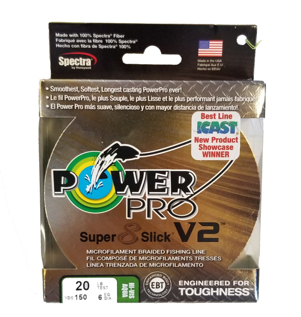 Power Pro Super 8 Slick V2 Hi-Vis Aqua 20 lb 150 yds Braided Fishing Line