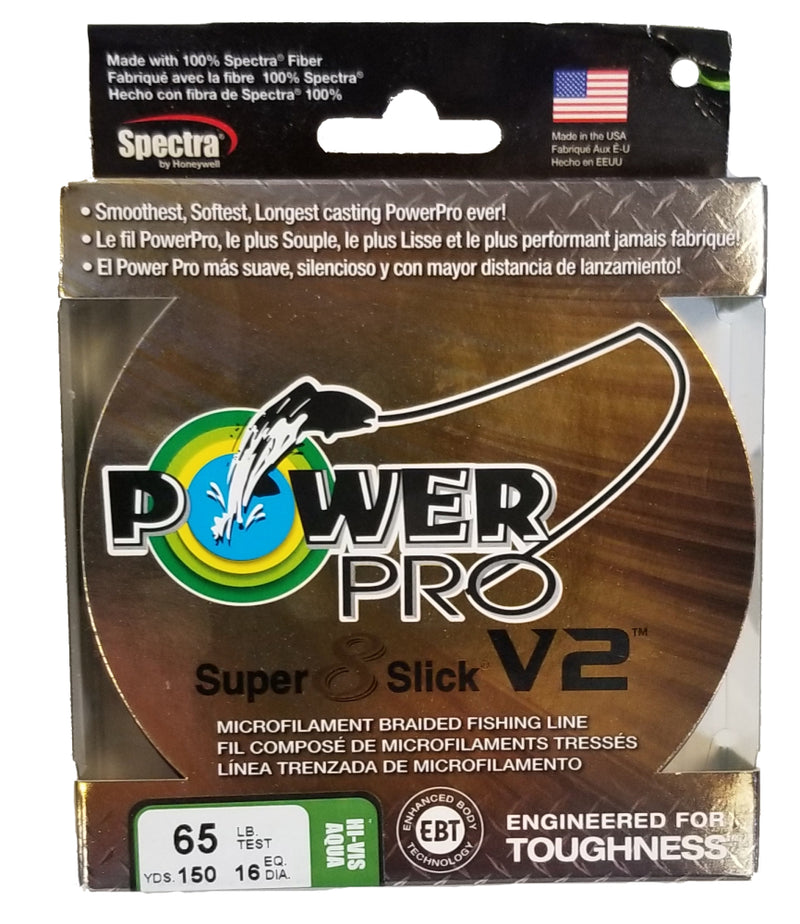Power Pro Super 8 Slick V2 Hi-Vis Aqua 65 lb 150 yds Braided Fishing Line