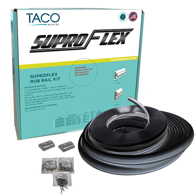 TACO SuproFlex Rub Rail Kit - Black w/Flex Chrome Insert - 2"H x 1.2"W x 60L [V11-9990BBK60-2]