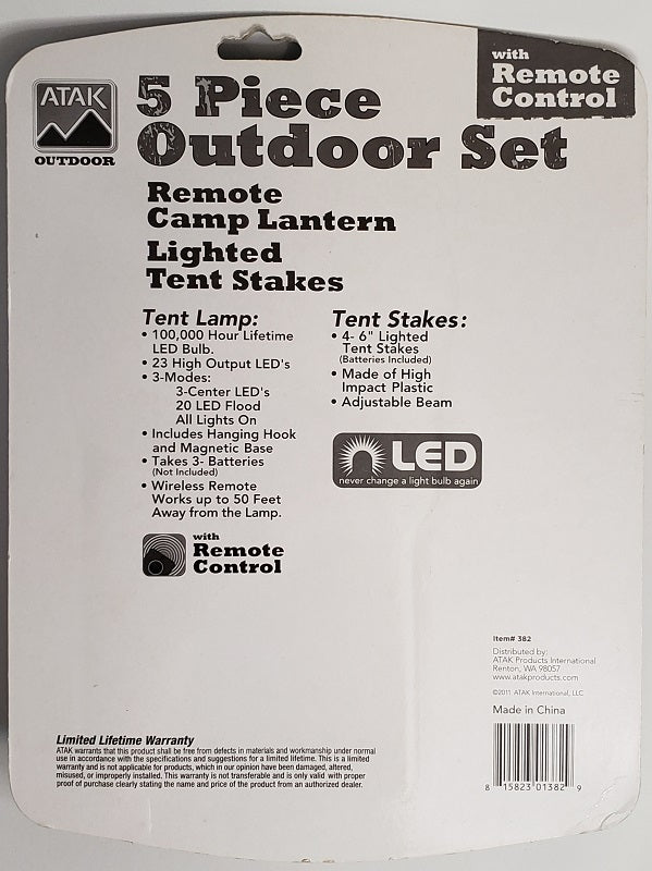 ATAK 5-Piece Outdoor Lighted Tent Stake Set with Remote 382