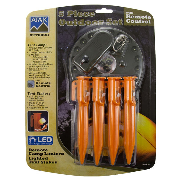 ATAK 5-Piece Outdoor Lighted Tent Stake Set with Remote 382