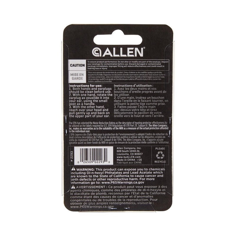 Allen Ear Plug Deluxe with Cord 2293