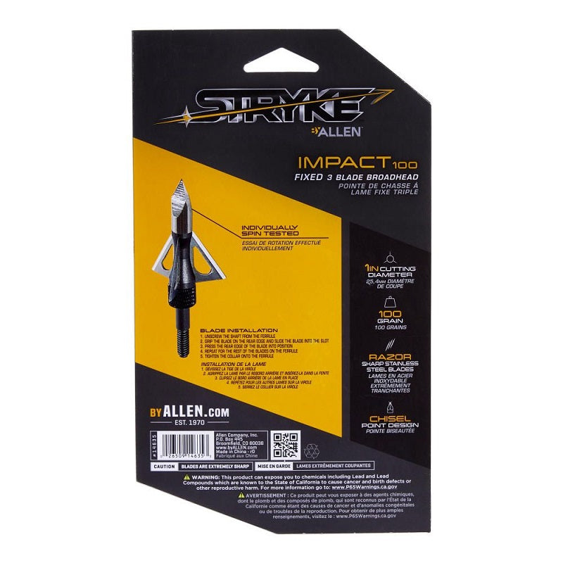 Allen Stryke Impact 100 Fixed Blade Broadhead 14635